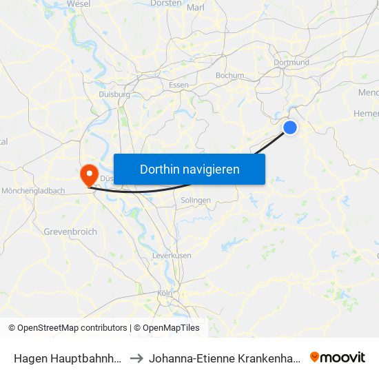 Hagen Hauptbahnhof to Johanna-Etienne Krankenhaus map