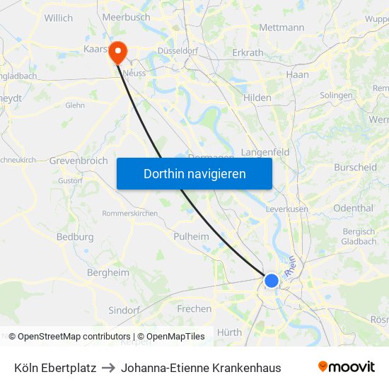 Köln Ebertplatz to Johanna-Etienne Krankenhaus map