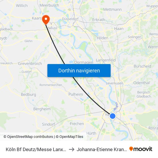 Köln Bf Deutz/Messe Lanxess Arena to Johanna-Etienne Krankenhaus map