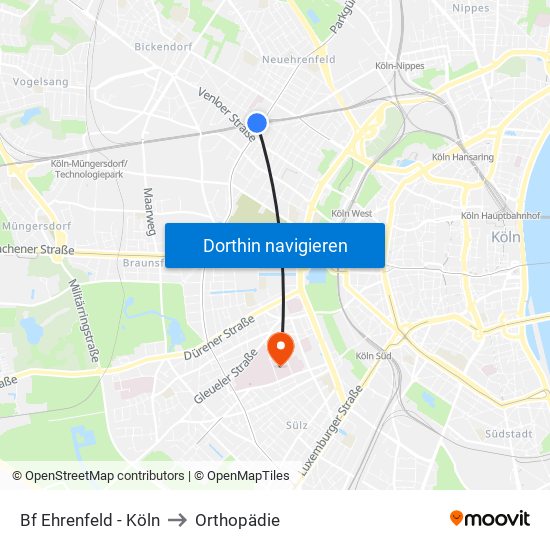 Bf Ehrenfeld - Köln to Orthopädie map