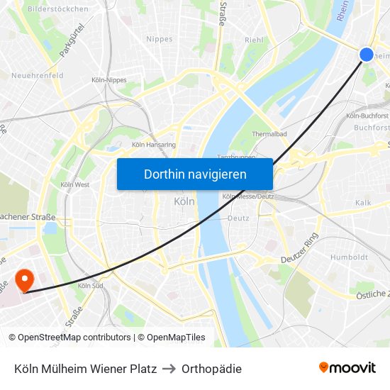 Köln Mülheim Wiener Platz to Orthopädie map
