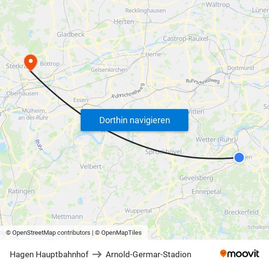 Hagen Hauptbahnhof to Arnold-Germar-Stadion map