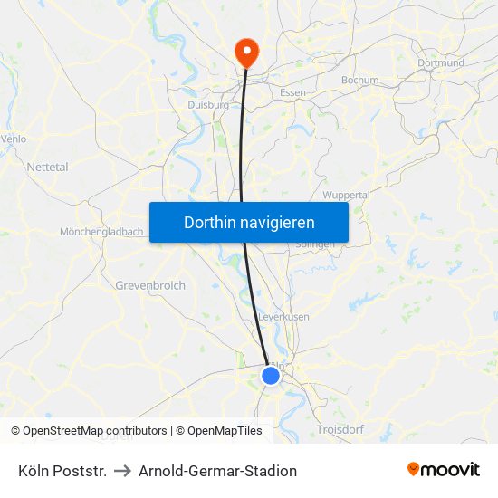 Köln Poststr. to Arnold-Germar-Stadion map