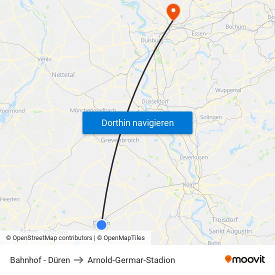 Bahnhof - Düren to Arnold-Germar-Stadion map