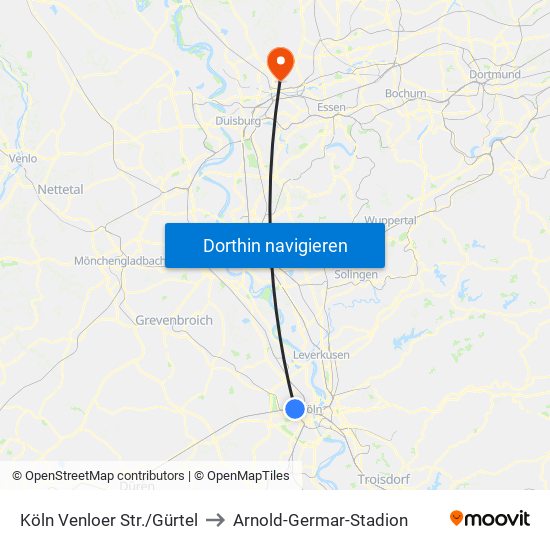 Köln Venloer Str./Gürtel to Arnold-Germar-Stadion map