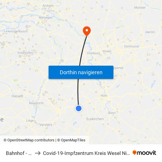 Bahnhof - Düren to Covid-19-Impfzentrum Kreis Wesel Niederrheinhalle map