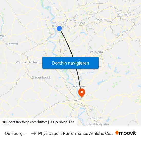 Duisburg Hbf to Physiosport Performance Athletic Center map