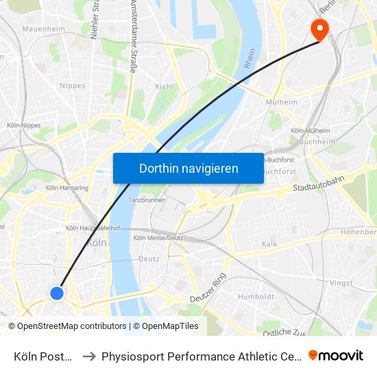 Köln Poststr. to Physiosport Performance Athletic Center map