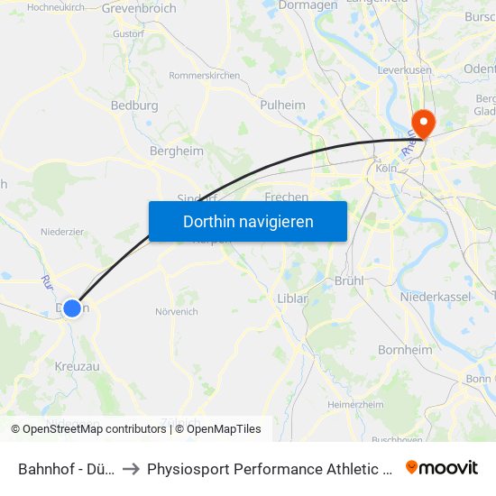 Bahnhof - Düren to Physiosport Performance Athletic Center map