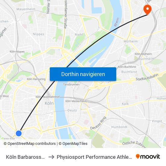 Köln Barbarossaplatz to Physiosport Performance Athletic Center map