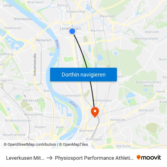 Leverkusen Mitte Bf to Physiosport Performance Athletic Center map