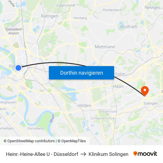 Heinr.-Heine-Allee U - Düsseldorf to Klinikum Solingen map