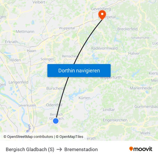 Bergisch Gladbach (S) to Bremenstadion map