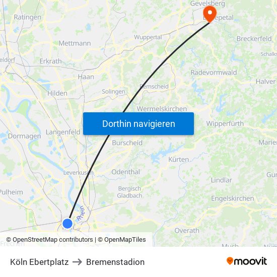 Köln Ebertplatz to Bremenstadion map