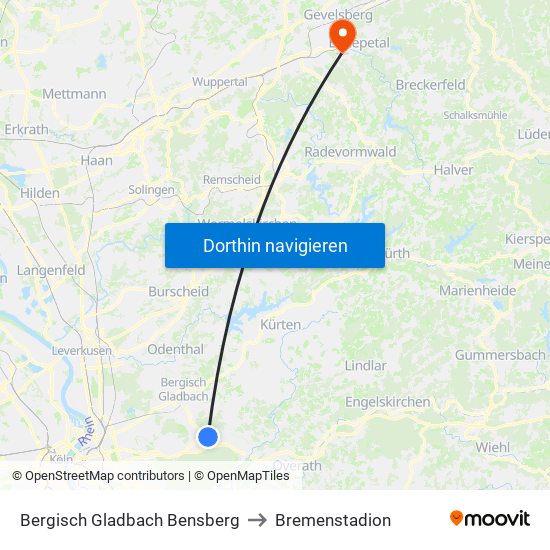 Bergisch Gladbach Bensberg to Bremenstadion map