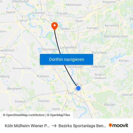 Köln Mülheim Wiener Platz to Bezirks Sportanlage Benrath map