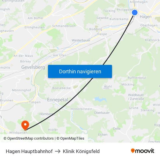 Hagen Hauptbahnhof to Klinik Königsfeld map