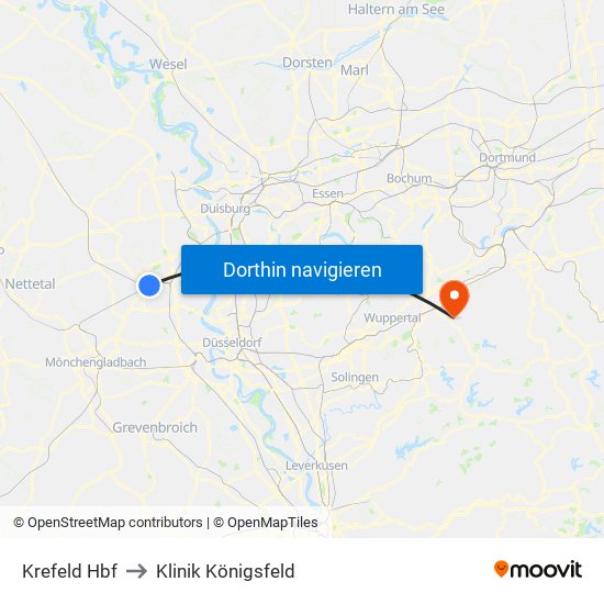 Krefeld Hbf to Klinik Königsfeld map