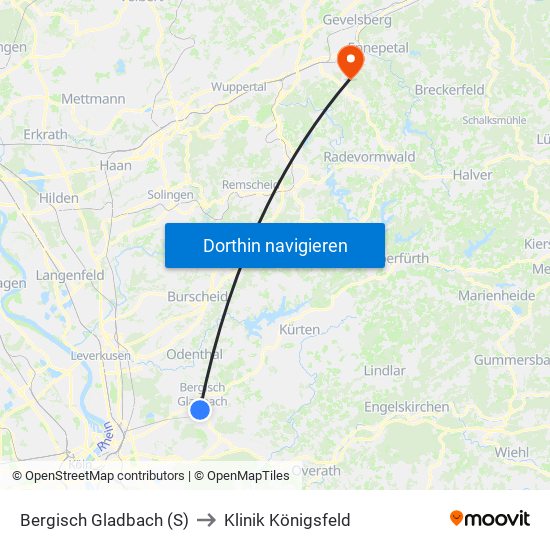 Bergisch Gladbach (S) to Klinik Königsfeld map