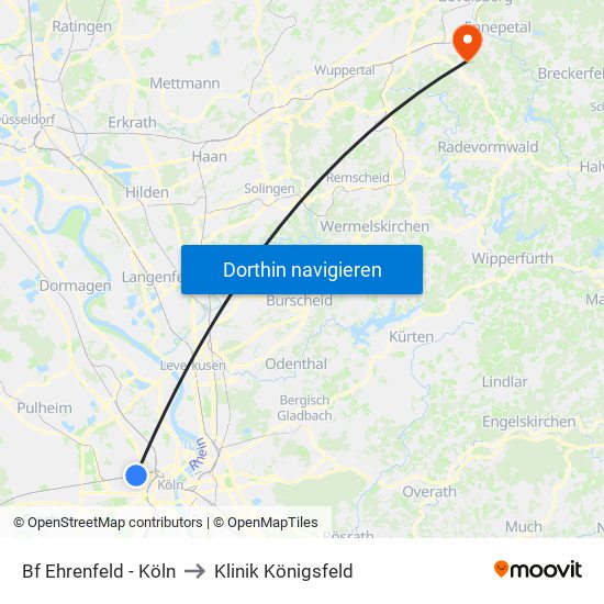 Bf Ehrenfeld - Köln to Klinik Königsfeld map