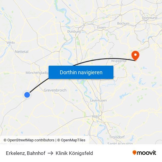 Erkelenz, Bahnhof to Klinik Königsfeld map