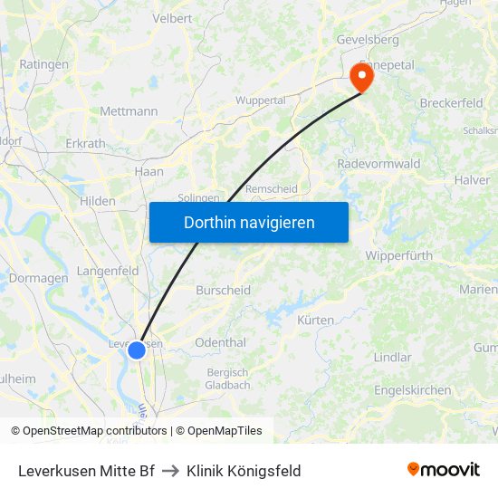 Leverkusen Mitte Bf to Klinik Königsfeld map