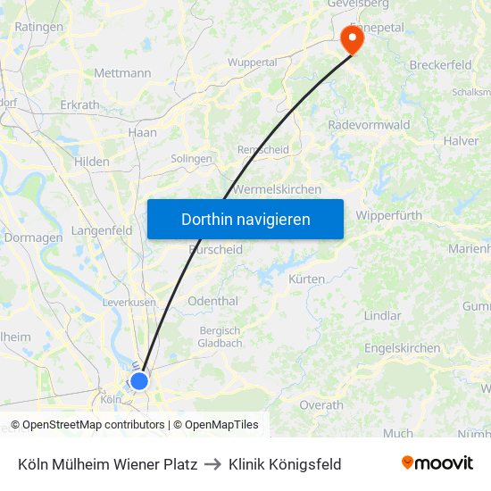 Köln Mülheim Wiener Platz to Klinik Königsfeld map