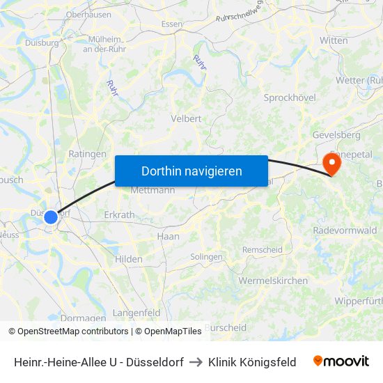 Heinr.-Heine-Allee U - Düsseldorf to Klinik Königsfeld map
