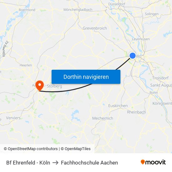 Bf Ehrenfeld - Köln to Fachhochschule Aachen map