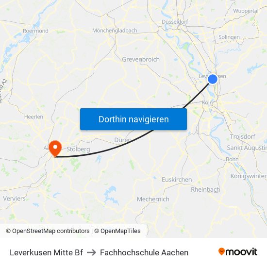 Leverkusen Mitte Bf to Fachhochschule Aachen map