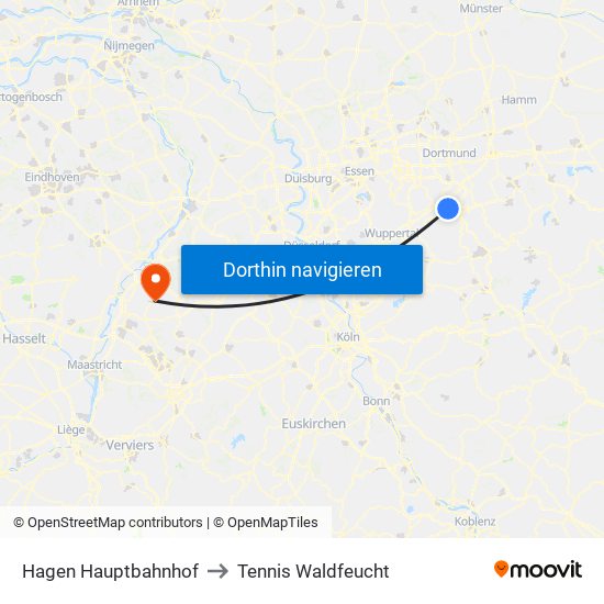 Hagen Hauptbahnhof to Tennis Waldfeucht map