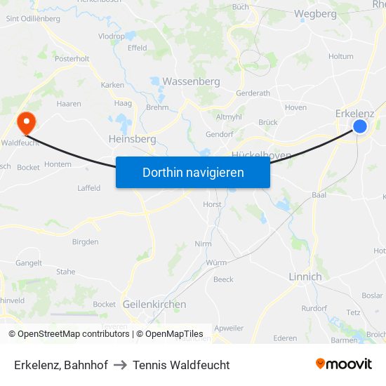 Erkelenz, Bahnhof to Tennis Waldfeucht map