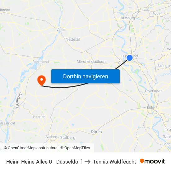 Heinr.-Heine-Allee U - Düsseldorf to Tennis Waldfeucht map