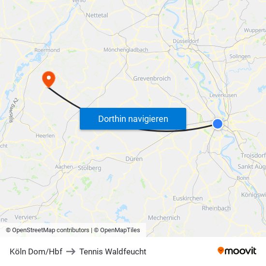 Köln Dom/Hbf to Tennis Waldfeucht map