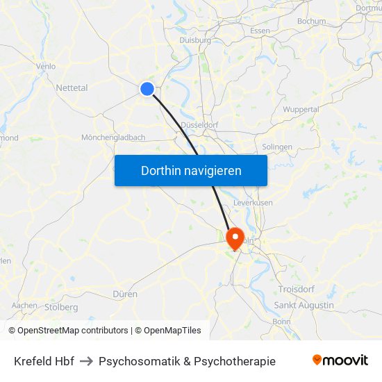 Krefeld Hbf to Psychosomatik & Psychotherapie map