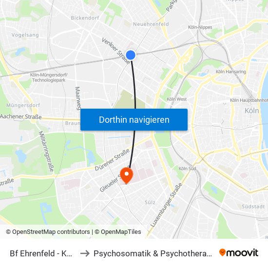 Bf Ehrenfeld - Köln to Psychosomatik & Psychotherapie map