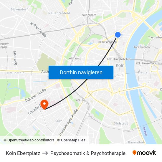 Köln Ebertplatz to Psychosomatik & Psychotherapie map