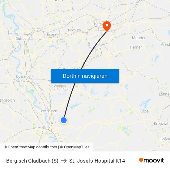 Bergisch Gladbach (S) to St.-Josefs-Hospital K14 map