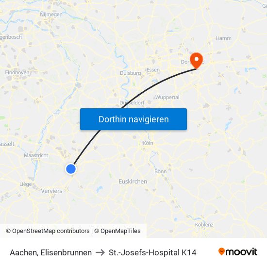 Aachen, Elisenbrunnen to St.-Josefs-Hospital K14 map