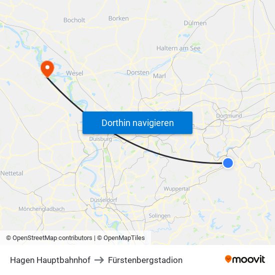 Hagen Hauptbahnhof to Fürstenbergstadion map