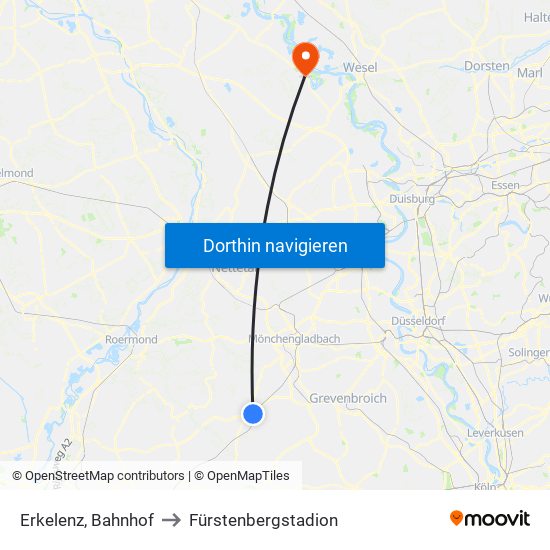 Erkelenz, Bahnhof to Fürstenbergstadion map