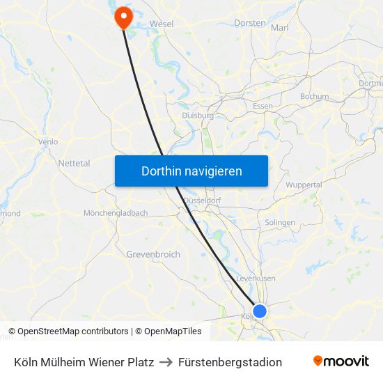 Köln Mülheim Wiener Platz to Fürstenbergstadion map