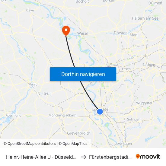 Heinr.-Heine-Allee U - Düsseldorf to Fürstenbergstadion map