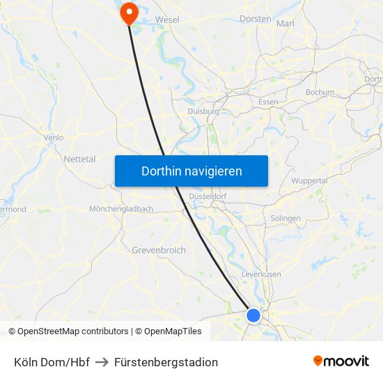 Köln Dom/Hbf to Fürstenbergstadion map