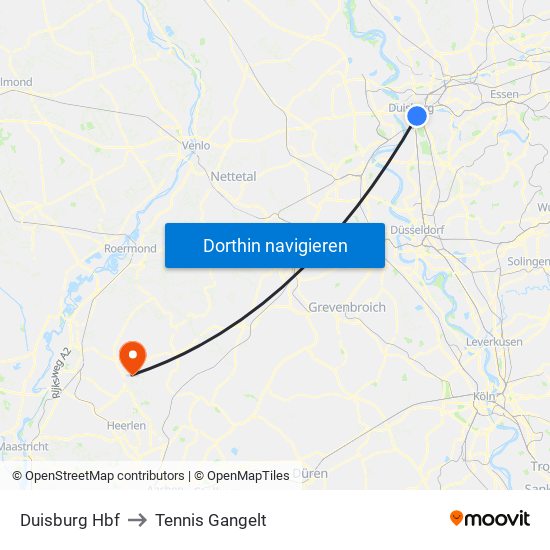 Duisburg Hbf to Tennis Gangelt map