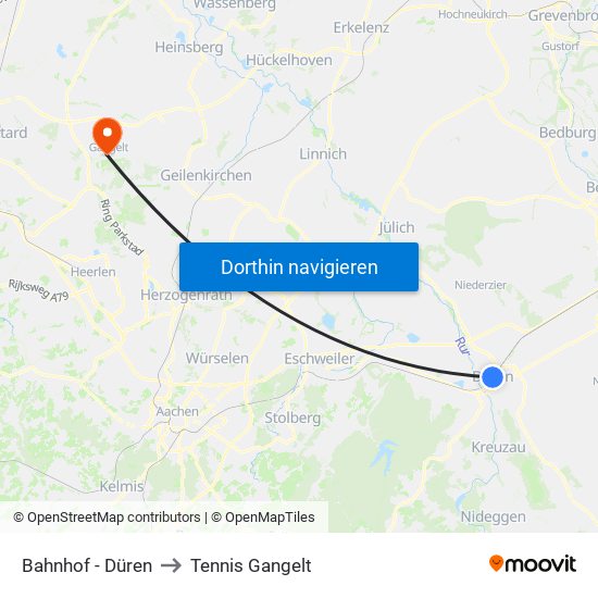 Bahnhof - Düren to Tennis Gangelt map