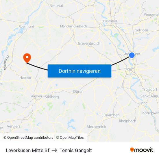 Leverkusen Mitte Bf to Tennis Gangelt map