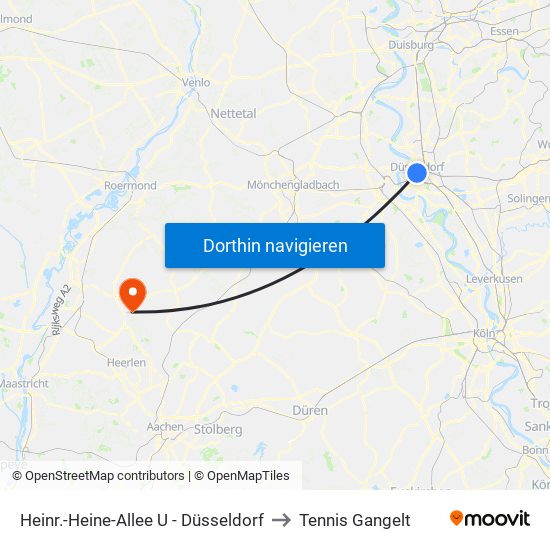 Heinr.-Heine-Allee U - Düsseldorf to Tennis Gangelt map