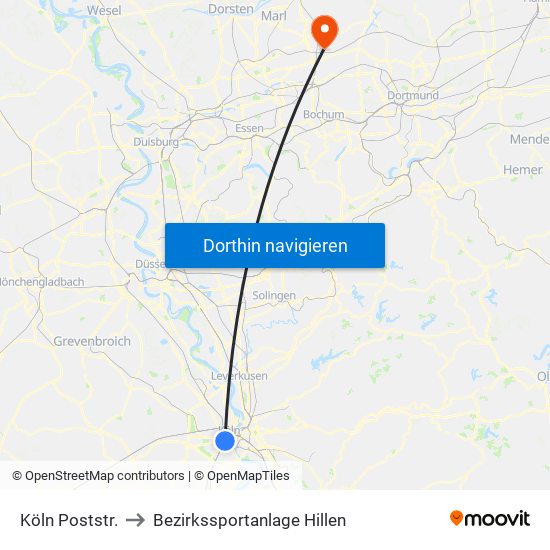 Köln Poststr. to Bezirkssportanlage Hillen map