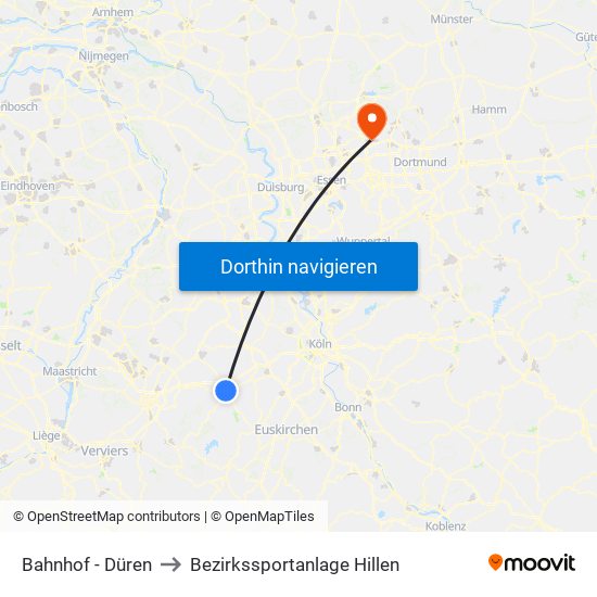 Bahnhof - Düren to Bezirkssportanlage Hillen map